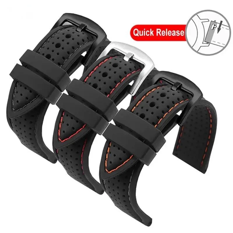 Weiches Silikon-Gummi-Uhrenarmband, 20 mm, 22 mm, 24 mm, für Herren und Damen, Sport, wasserdicht, atmungsaktiv, Schnellverschluss-Armband