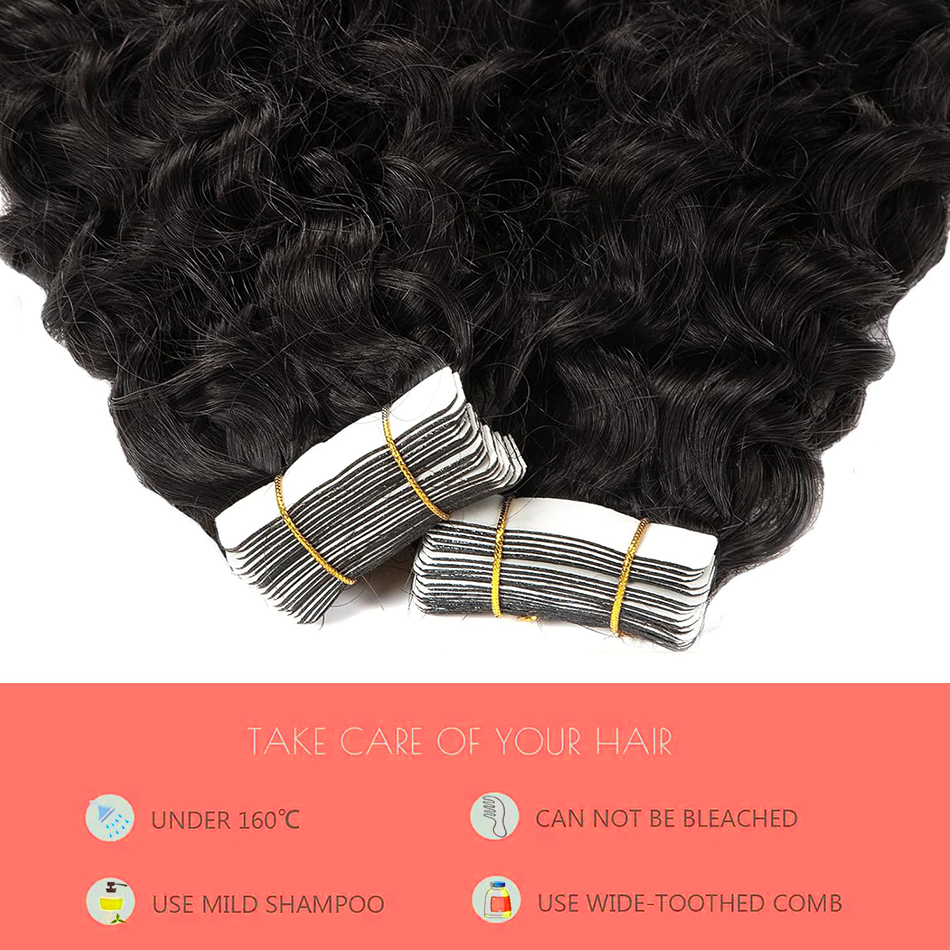 Bande dans les extensions de cheveux vague d'eau vrais cheveux humains 2 #   Bande curale naturelle marron foncé sur extensions de cheveux, postiche de trame cutanée 2 g/pièce