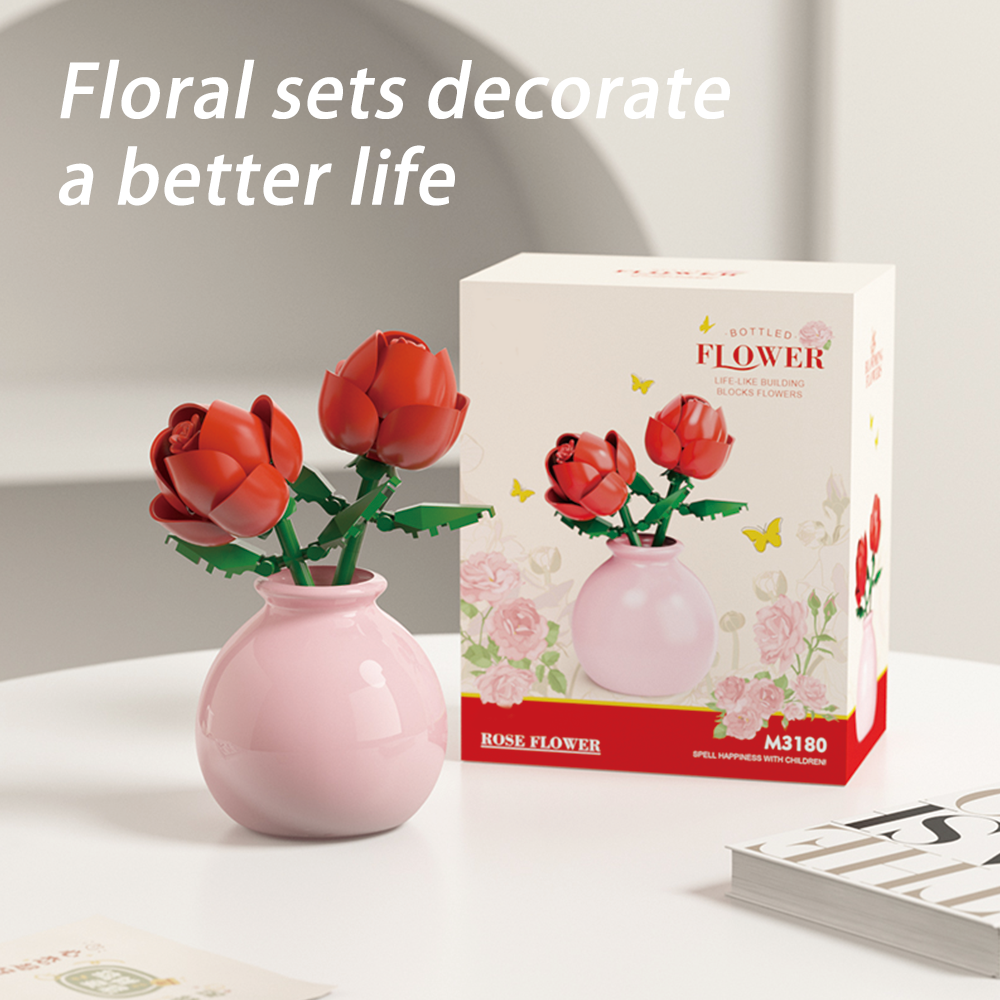 "Blocs de construction Forever Rose – Cadeau d'anniversaire romantique avec vitrine |   Roses et tournesols"