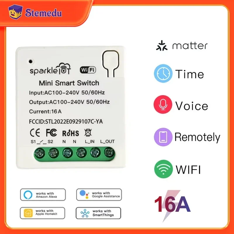 16A Matter WIFI Smart Switch Automatisierungsrelais Smart Breaker Sprachsteuerung Arbeitet mit Alexa/Google Home/Smartthings/Home-Kit Siri