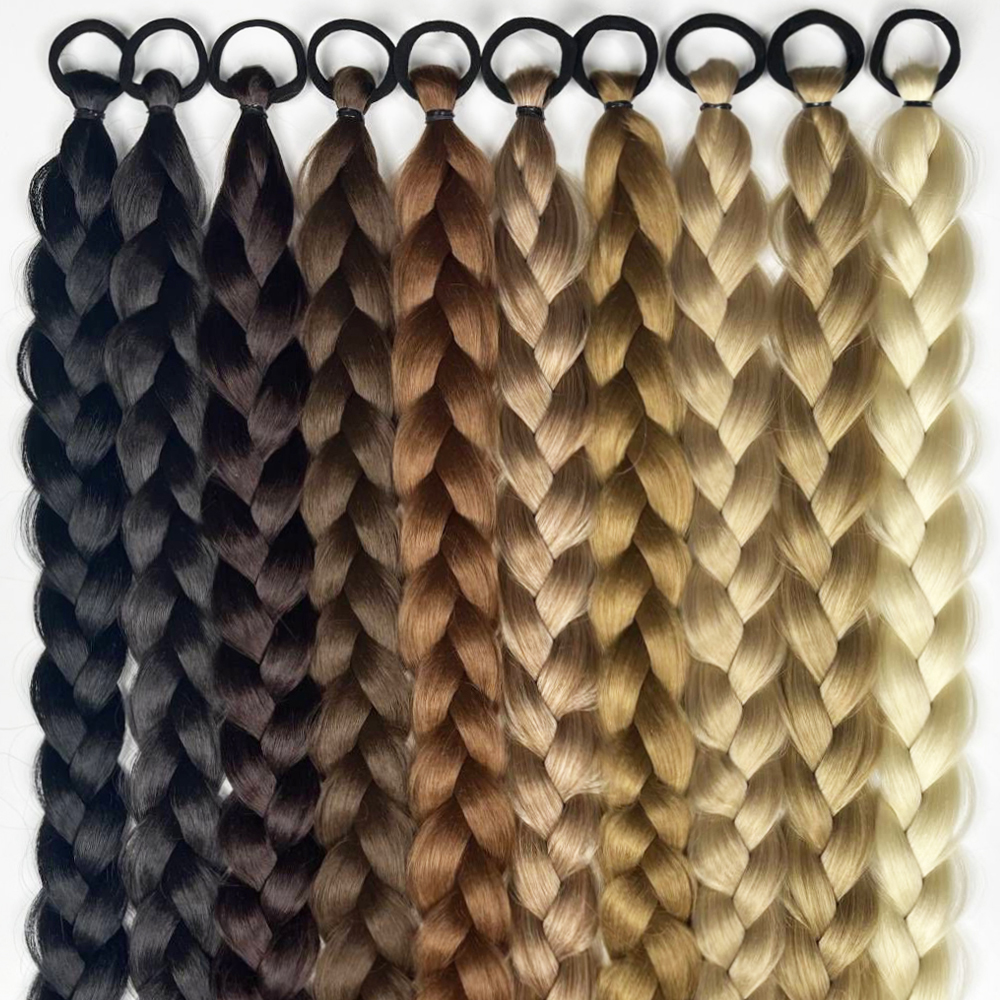 Extensiones de cola de caballo trenzadas de largo sintético con banda de goma, extensiones de cabello trenzado de boxeo de 24 pulgadas para uso diario de mujeres