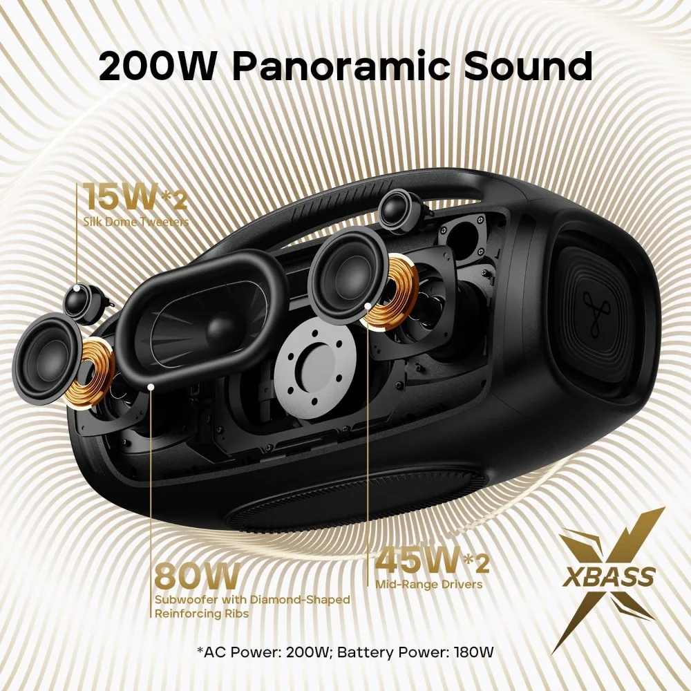 Bluetooth Speaker StormBox Blast 2, 200W Portable Wireless Speaker with Subwoofer, XBass, LED Light, Bluetooth 5.4