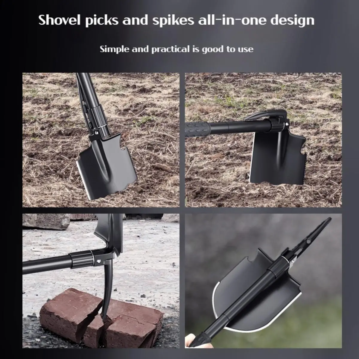 Pala plegable pequeña para acampar al aire libre, herramienta de supervivencia multifuncional para senderismo, pala portátil, 1 ud.