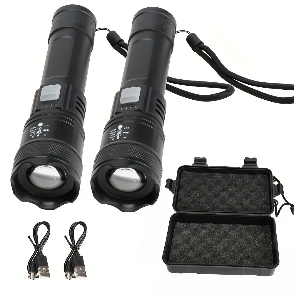 1/2PCS Telescopic Zoom Flashlight High Power Torch Light USB Rechargeable Flashlight Portable Tactical Lantern Outdoor Lights