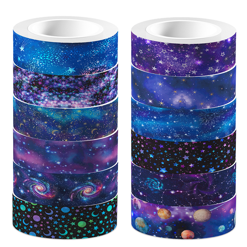 12Pcs 우주 Washi 테이프 Scrapbooking 용품 Washitape 일기 장식 장식 접착 테이프 학교 용품 마스킹 테이프
