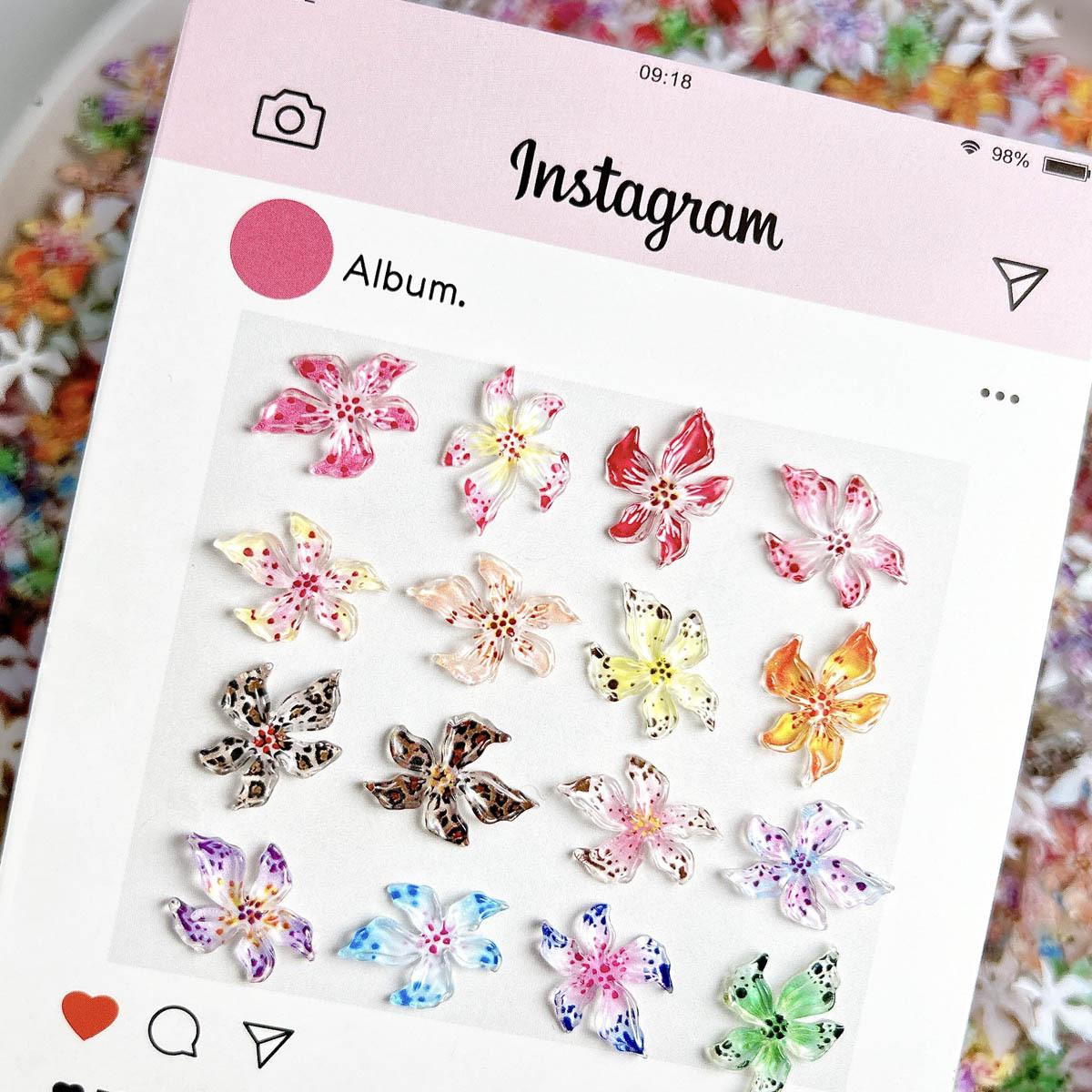 Mixed 3D Resin Gradient Colorful Transparent Lily Nail Art Decoration Bizarre Style Spotted Flower Nail Charms For Manicure DIY