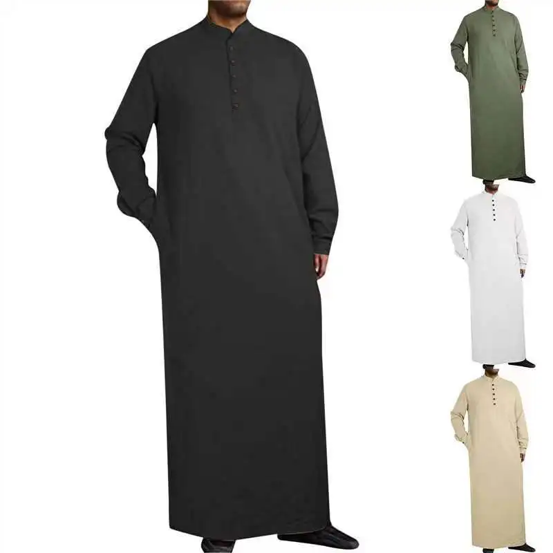 2025 comércio exterior transfronteiriço amazon estilo árabe simples longo masculino gola alta botão muçulmano robe masculino