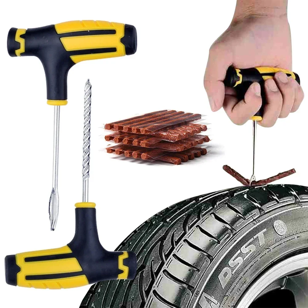 Kit de reparo de pneus para carro e motocicleta: ferramentas de plugue de punção sem câmara de ar com tiras de borracha, conjunto de cravejões – Ferramenta de reparo de pneus de automóvel/bicicleta
