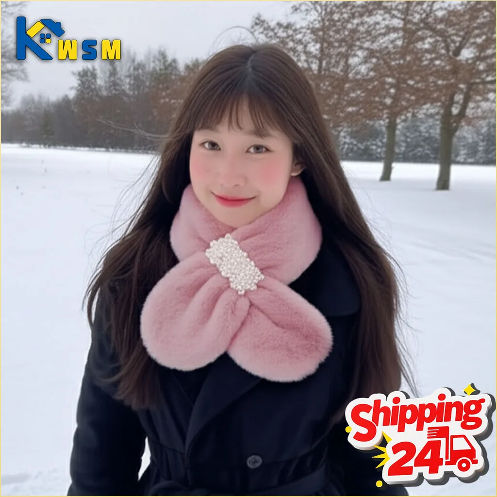Bufanda de piel sintética de conejo para mujer, calentador de cuello suave y cálido, cuello de estilo coreano, chal de cuello acogedor para Otoño e Invierno, accesorio de moda