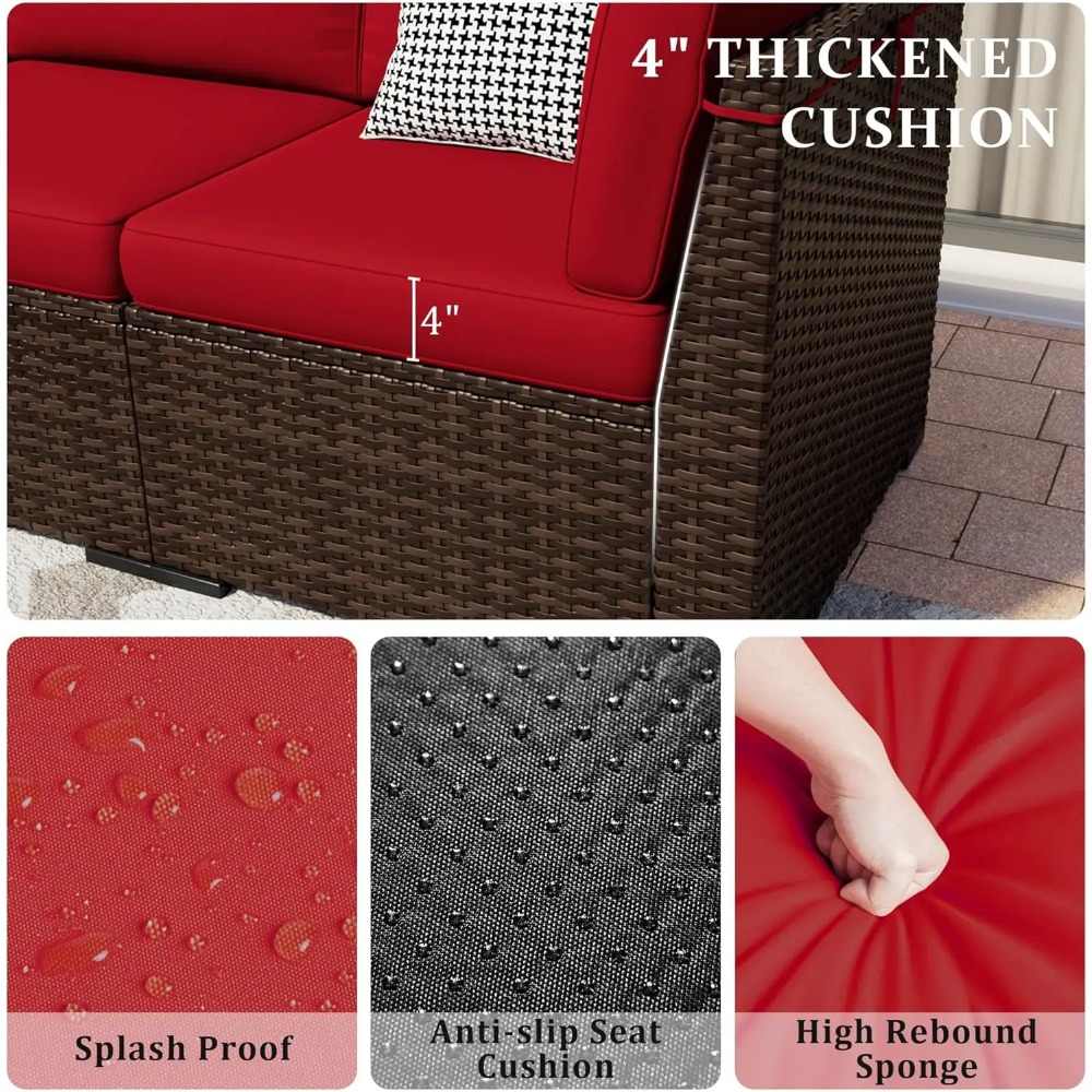 8 Pieces Outdoor Patio Furniture Set with 44" Fire Pit Table Rattan Sectional Conversation Sets w/Gas Fire Pit