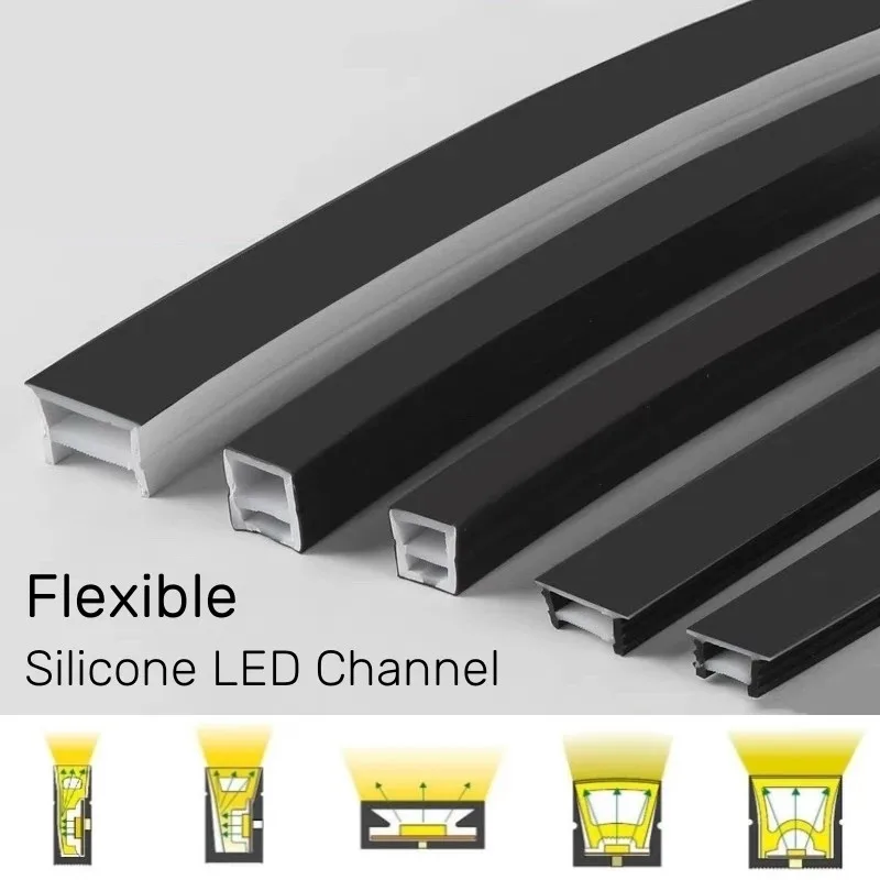 Đèn Ốp Silicon Đen Ống LED Đèn Neon Linh Hoạt Dây Kênh Khuếch Tán WS2811 WS2812B Ngoài Trời Chống Nước Nơ Dây Đèn