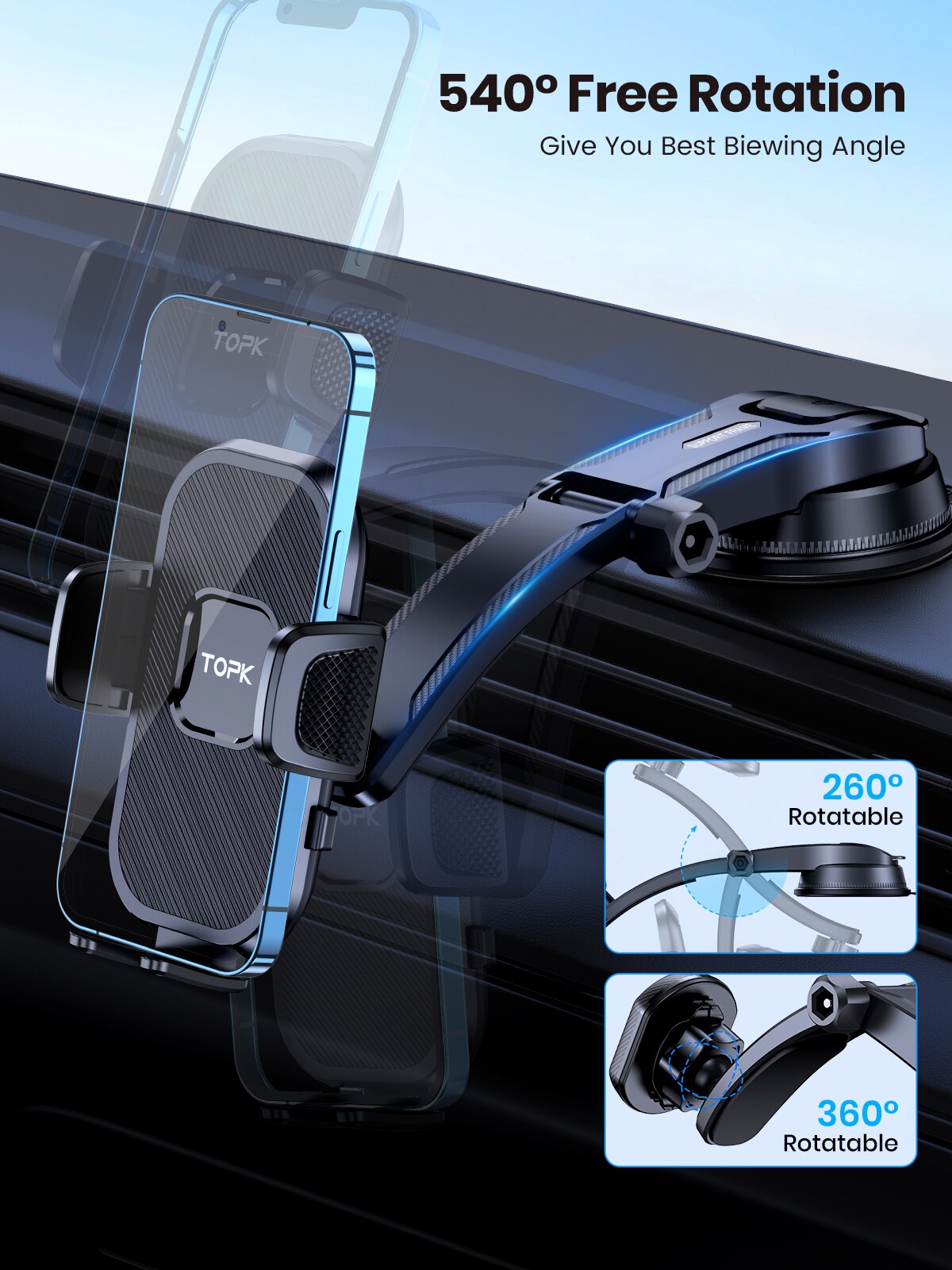 TOPK Support de téléphone de voiture Support par gravité pour iPhone Xiaomi Samsung Support Mobile de voiture pour tableau de bord pare-brise Support de téléphone pour grille d'aération