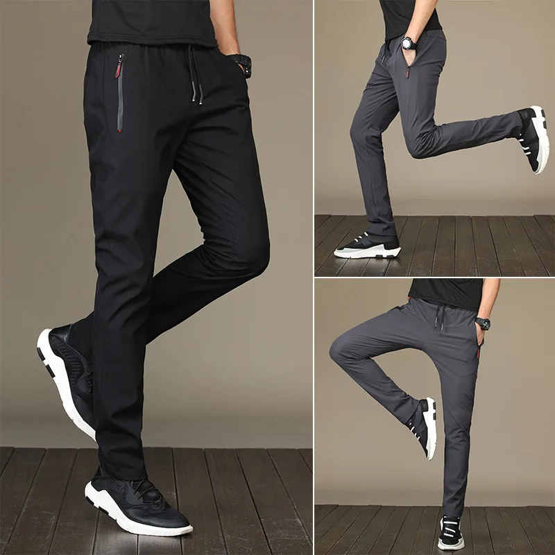2025 Men's Running Pants Quick-Dry Thin Casual Trousers Sport Pants with Zipper Pockets Sportswear Running Jogging Sportpants