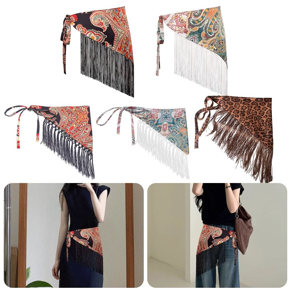 Этнический треугольный пояс с кисточками и цветочным принтом, треугольный пояс в стиле ретро, стиль Millennial Spice Girl