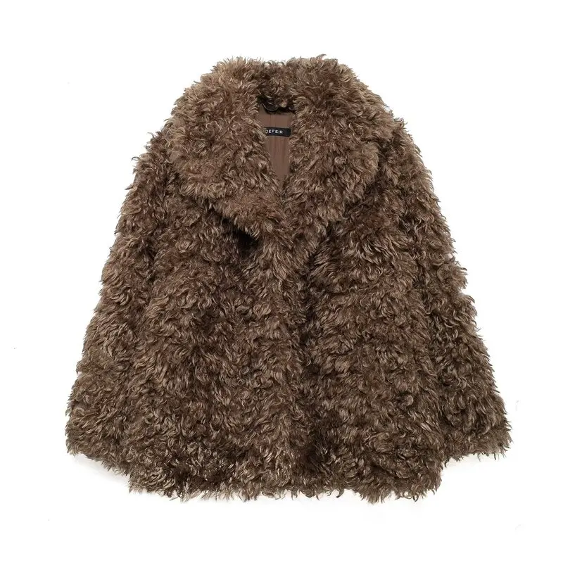 Casaco F Versátil de Inverno 2024 com Efeito de Pele Artificial, Acolchoado, Solto, Crimento Regular, Moda