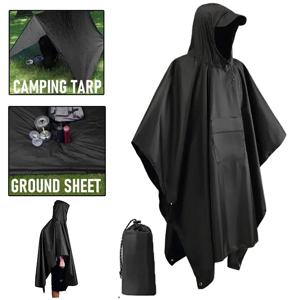 Capa de chuva militar 3 em 1, manga com capuz, poncho de chuva à prova d'água para motocicleta, acampamento, caminhadas, viagem, barraca de chuva