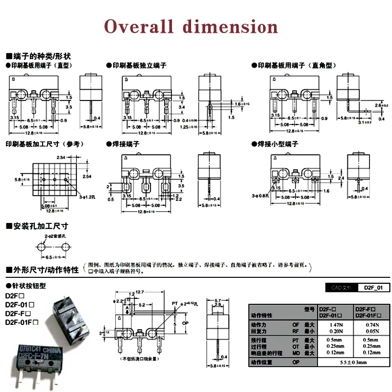 D2FC-Serie für OMRON-Mikroschalter D2FC-F-K 50M D2FC-F D2FC-F-7N 10M 20M OF Maustaste Fretting DF2 DF2C-F-7N