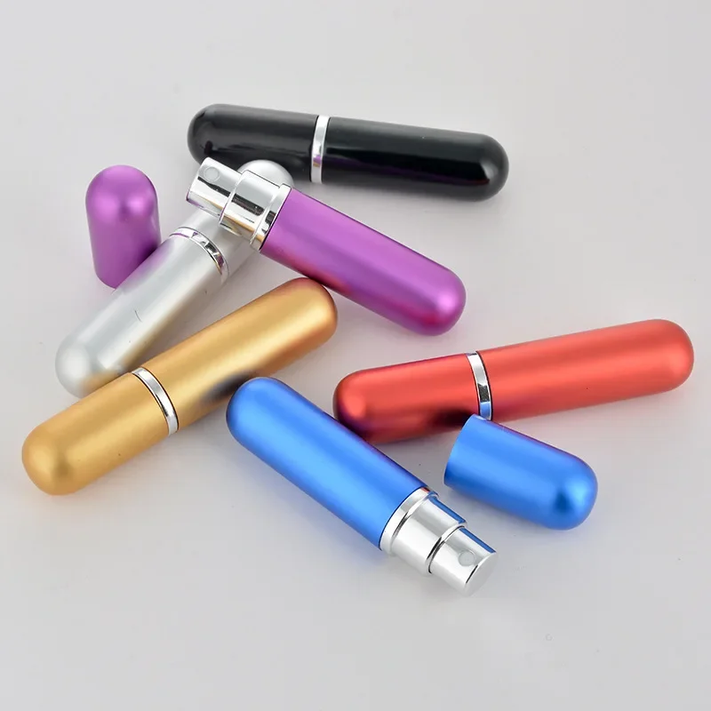 Botella pulverizadora de Perfume de 5ml, botella recargable portátil, envases cosméticos vacíos, atomizador de Perfume de aluminio para viaje