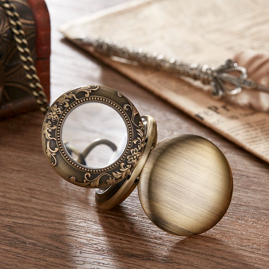 Reloj de bolsillo mecánico para hombre y mujer, pulsera de mano con 2 lados abiertos, tallado, con números romanos