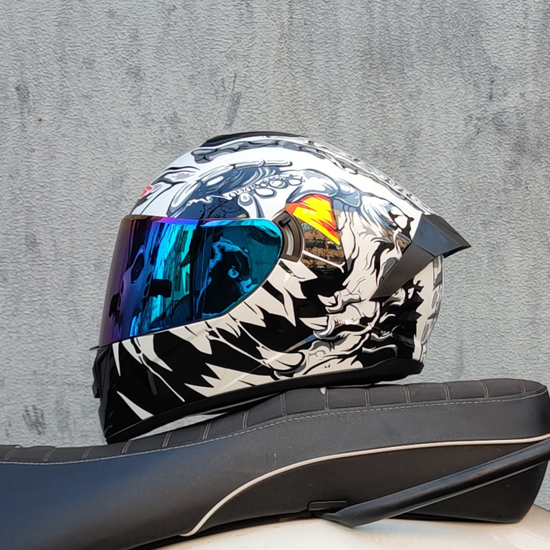 Casco de cara completa para Motocicleta Casco clásico de carreras con doble lente