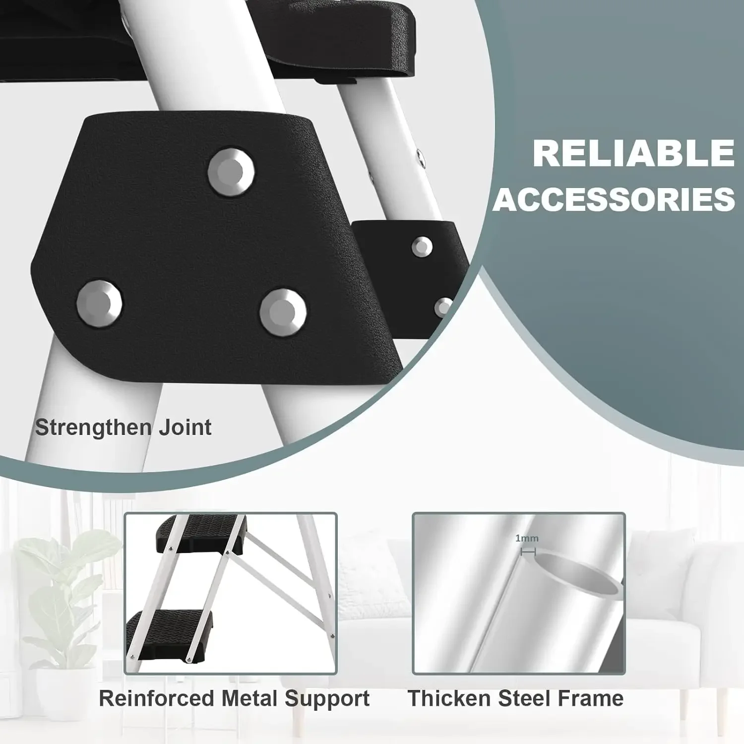 （Free shipping）  Folding rung with large non-slip foot pedal - Sturdy and practical handle - Lightweight - 150 kg -