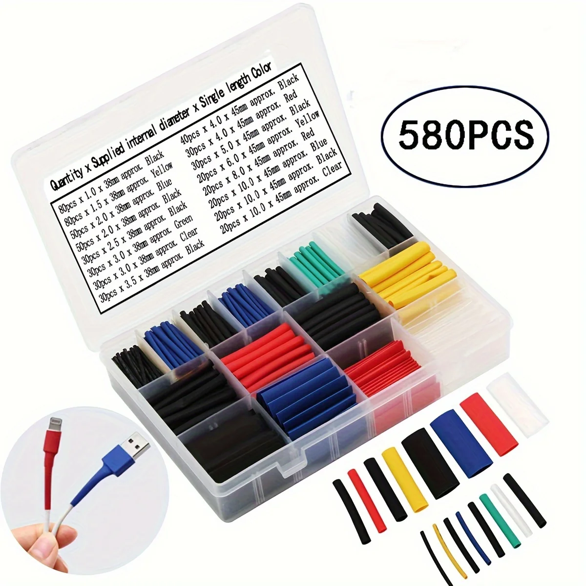 560/580/800 PCS Tubi termorestringenti 2:1, Set di tubi assortimento di avvolgicacce in filo metallico Kit tubi termorestringenti per isolamento elettrico (6 colori)