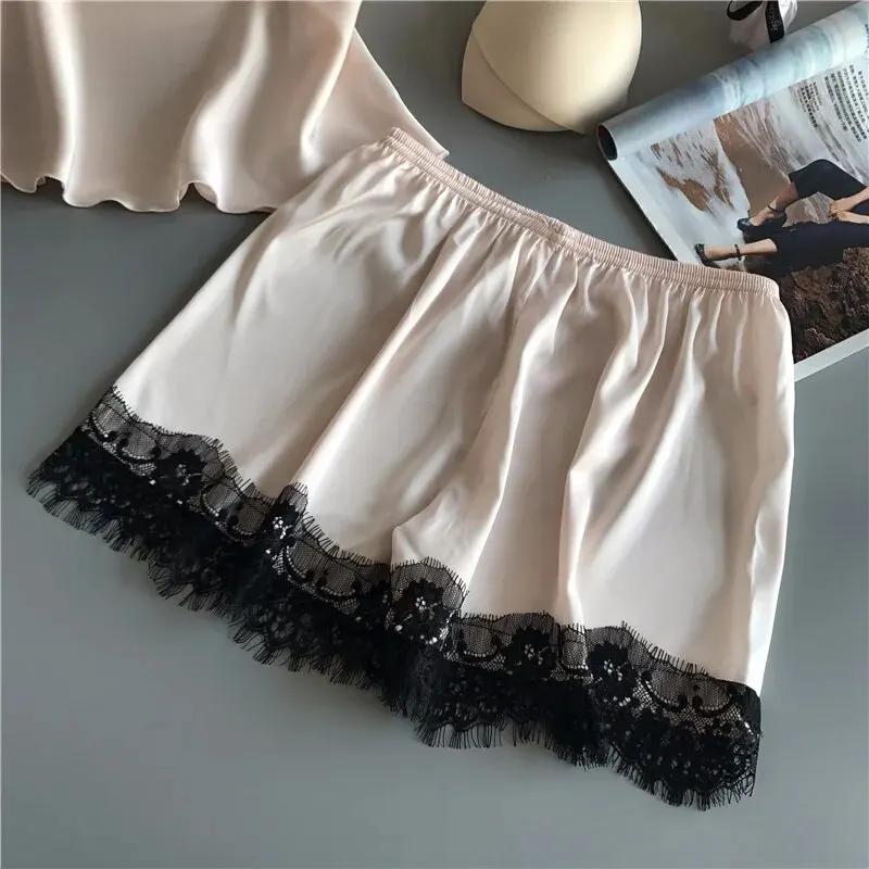 Novas mulheres com decote em v renda lingerie sexy pijamas shorts de dormir conjunto pijama terno moda pijamas.