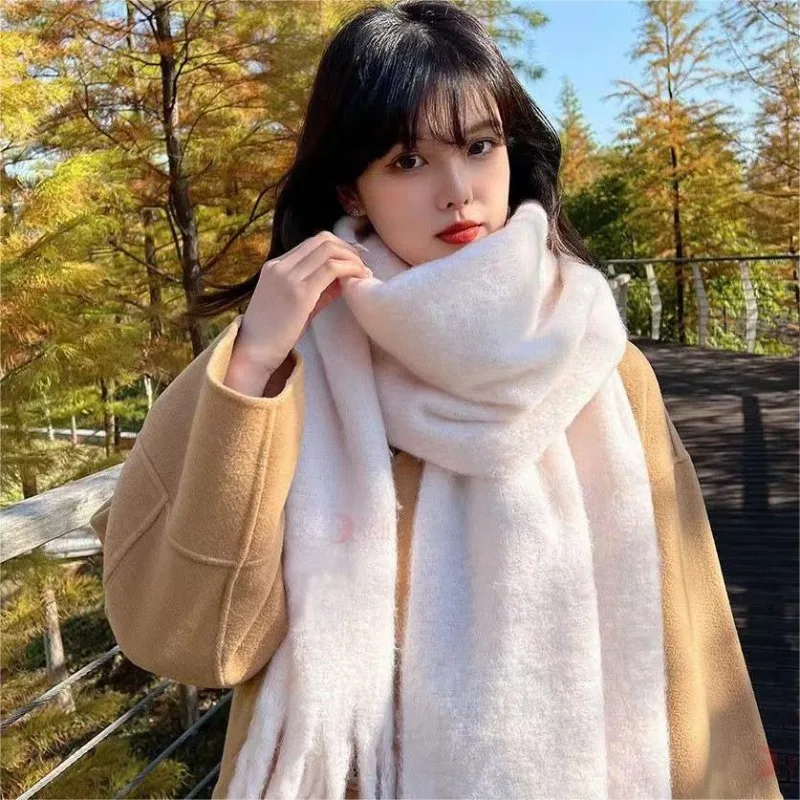 Bufanda de invierno de Color sólido para mujer, chal de Pashmina suave, grueso y cálido, chal de Cachemira grande, Bufanda versátil de invierno