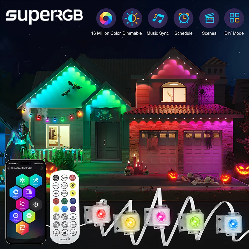 20M APP Permanent Outdoor Eaves LED Lights Waterproof Smart RGBIC String Lights DIY Scene Full House Christmas Holiday Lighting