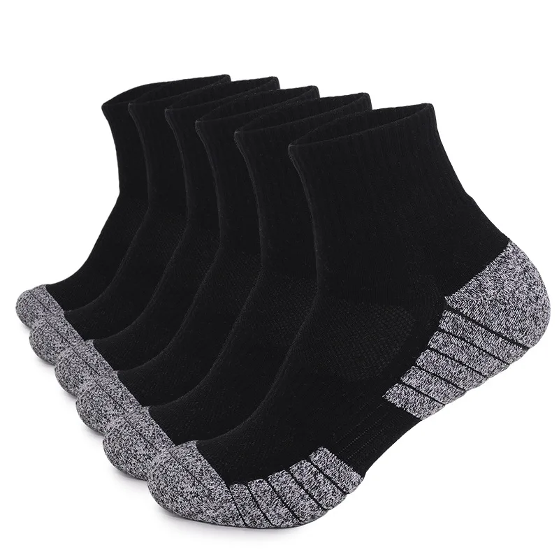 6 pares de calcetines para deportes al aire libre, calcetines gruesos con fondo de toalla para senderismo, calcetines deportivos de tubo corto absorbentes para el sudor, calcetines para correr para hombre