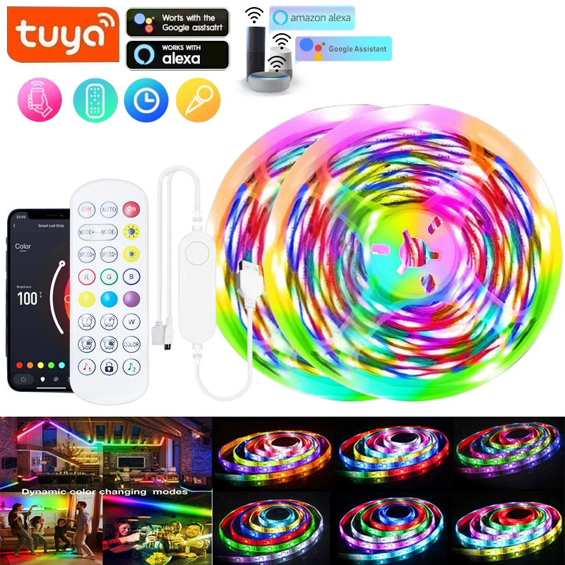 Tira de luces LED inteligente WS2812B 5050 RGBIC DC5V Flexible Tuya WIFI RGB luz LED de neón efecto de persecución luces Control por aplicación para Alexa Google