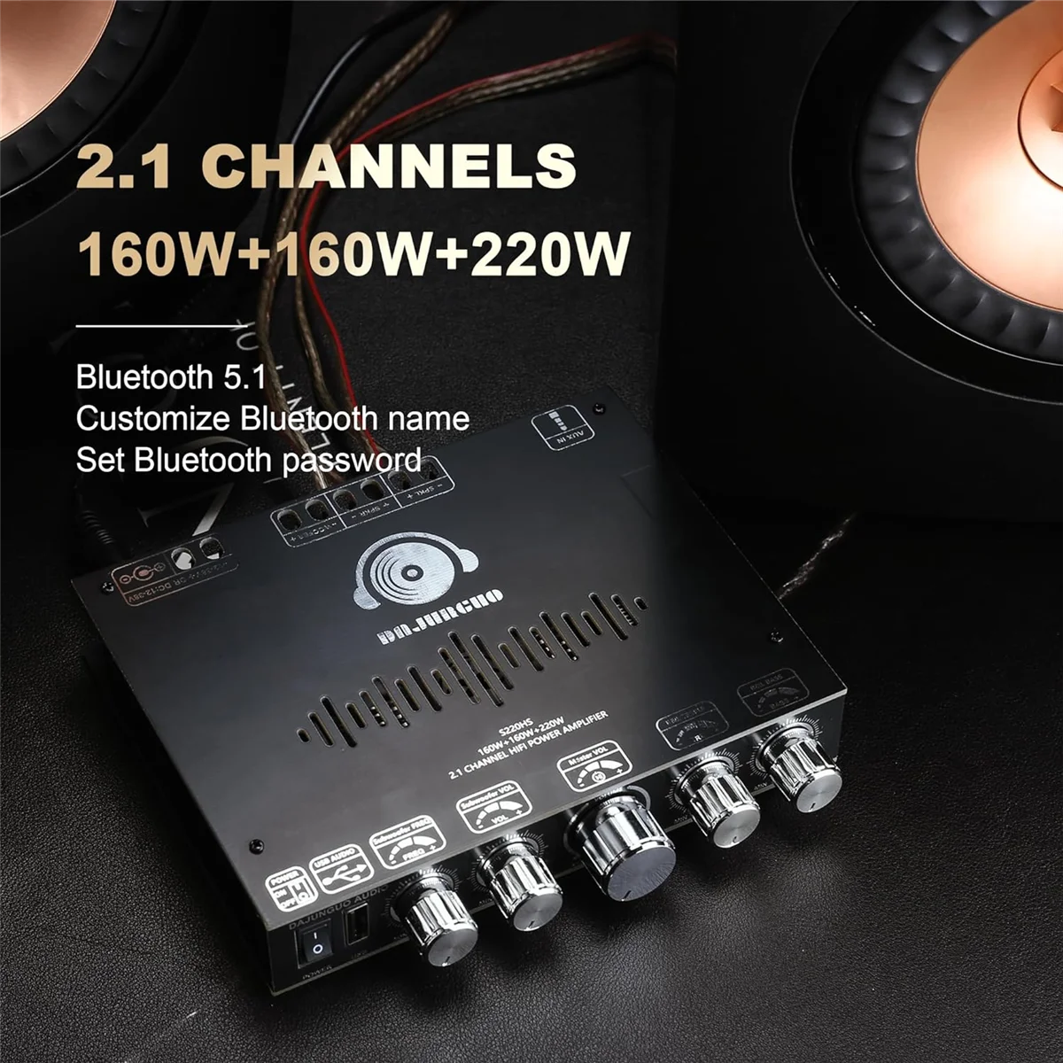 DAJUNGUO S220HS Bluetooth Power Amplifier Board, 2.1 Channel TDA7498E 160Wx2+220W, 12V-38V Audio Power Amplifier Module