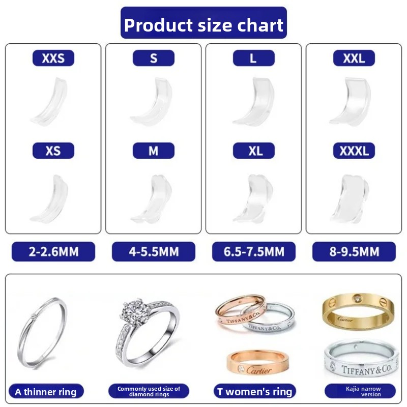 8-maten siliconen onzichtbare heldere ring sizer anti-verliesbestendig onzichtbare ringhouder houder krimpmachine voor grote ringen