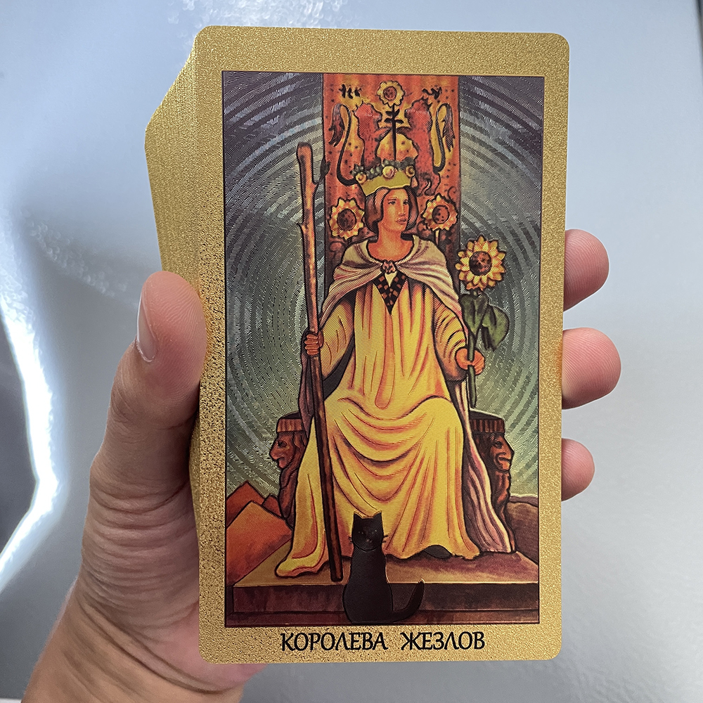 Russische goldene Tarotkarten für die Arbeit mit Führungsbuch, Prophezeiung, Orakel, Wahrsagerei, Wahrsagerei, klassisch, 78 Karten, 12 x 7 cm