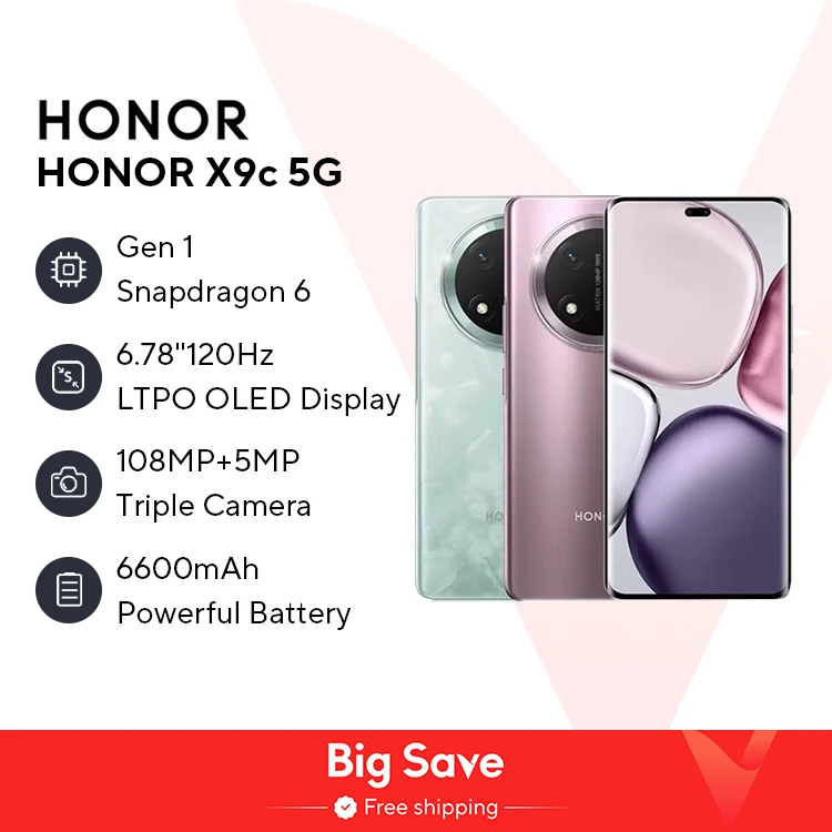 2024 HONOR X9C 5G Global Version Snapdragon 6 Gen 1 6.78" 120Hz AMOLED PWM Display 6600mAh Powerful Battery 108MP OIS Camera
