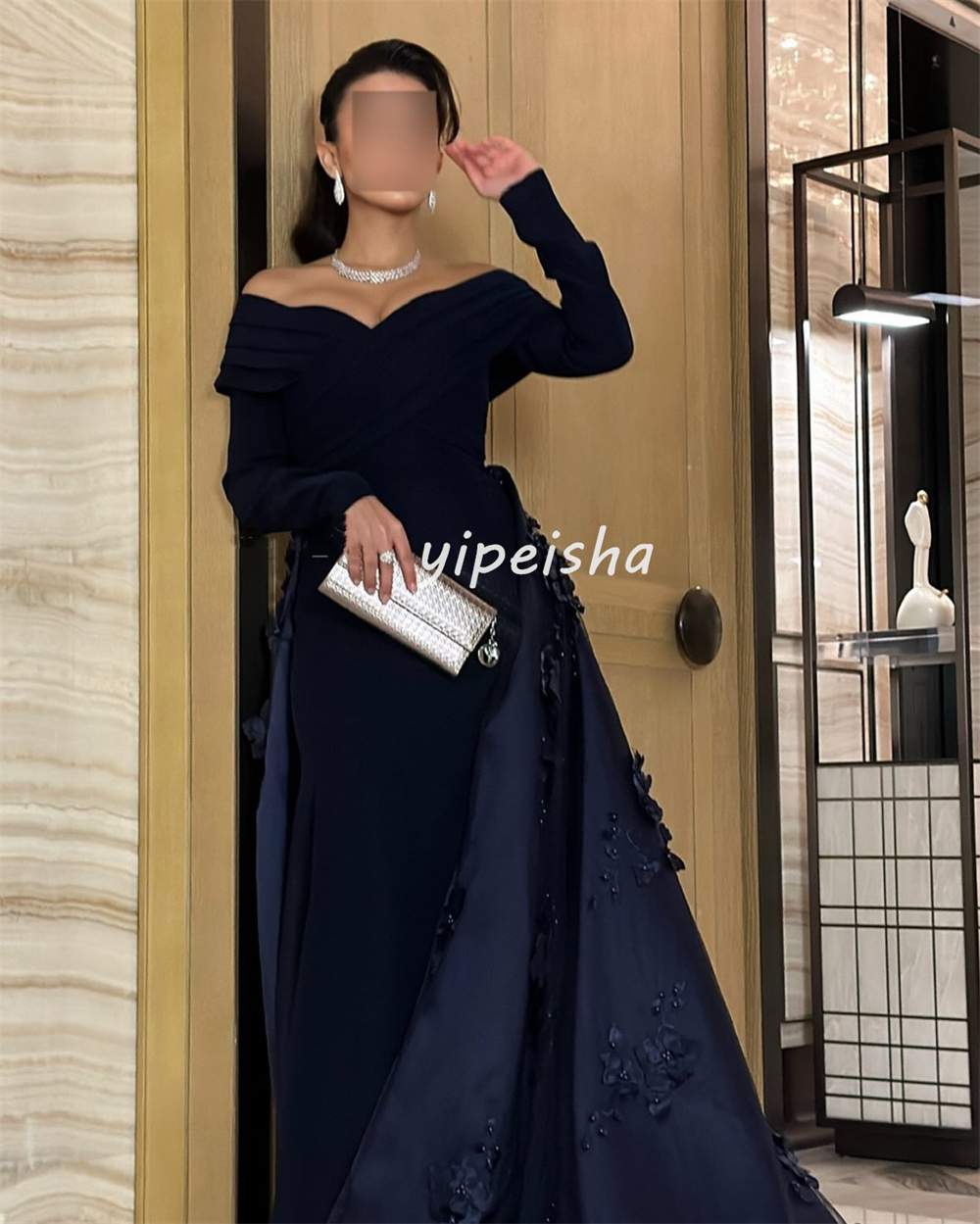 Personalizado intrincado estilo moderno jérsei flor beading a linha fora do ombro vestidos longos sob medida vestidos de ocasião formal