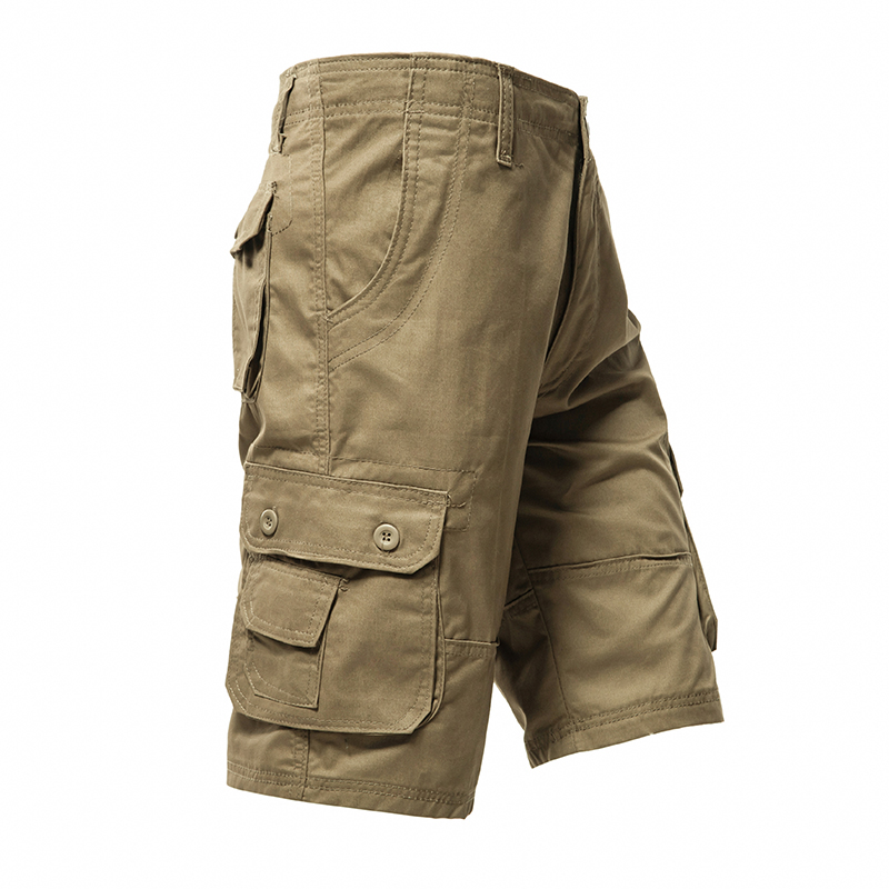 Pantalon Cargo pour hommes, short d'été classique, plusieurs poches, demi-pantalon en coton, grande taille, kaki, vert armée