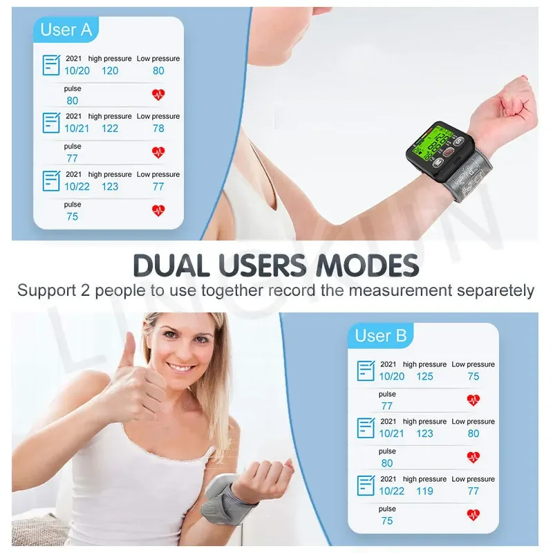เสียงภาษาอังกฤษเครื่องวัดความดันโลหิตที่ข้อมือ Tonometer Digital Sphygmomanometer อิเล็กทรอนิกส์ Bp จอภาพ BP ที่แม่นยําสูง