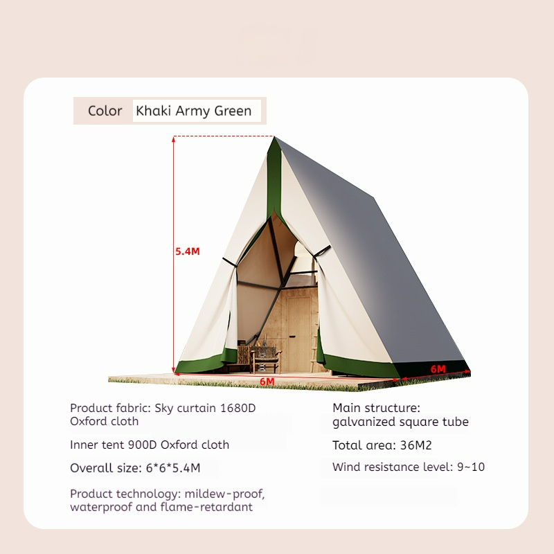 Barraca triangular oxford de dupla camada, tubo quadrado galvanizado, dois andares, cabine de villa, anti-luz, luxo, chuva, acampamento, glamping