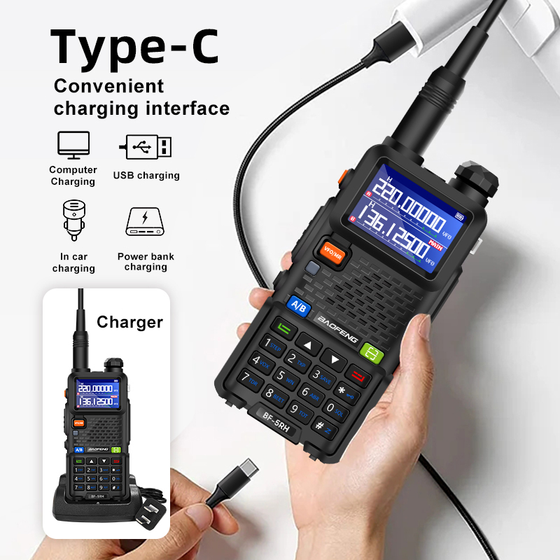Baofeng walkie talkie UV5RH 15W, frecuencia de replicación inalámbrica de seis bandas, 999CH, transceptor USB, HAM, 50KM