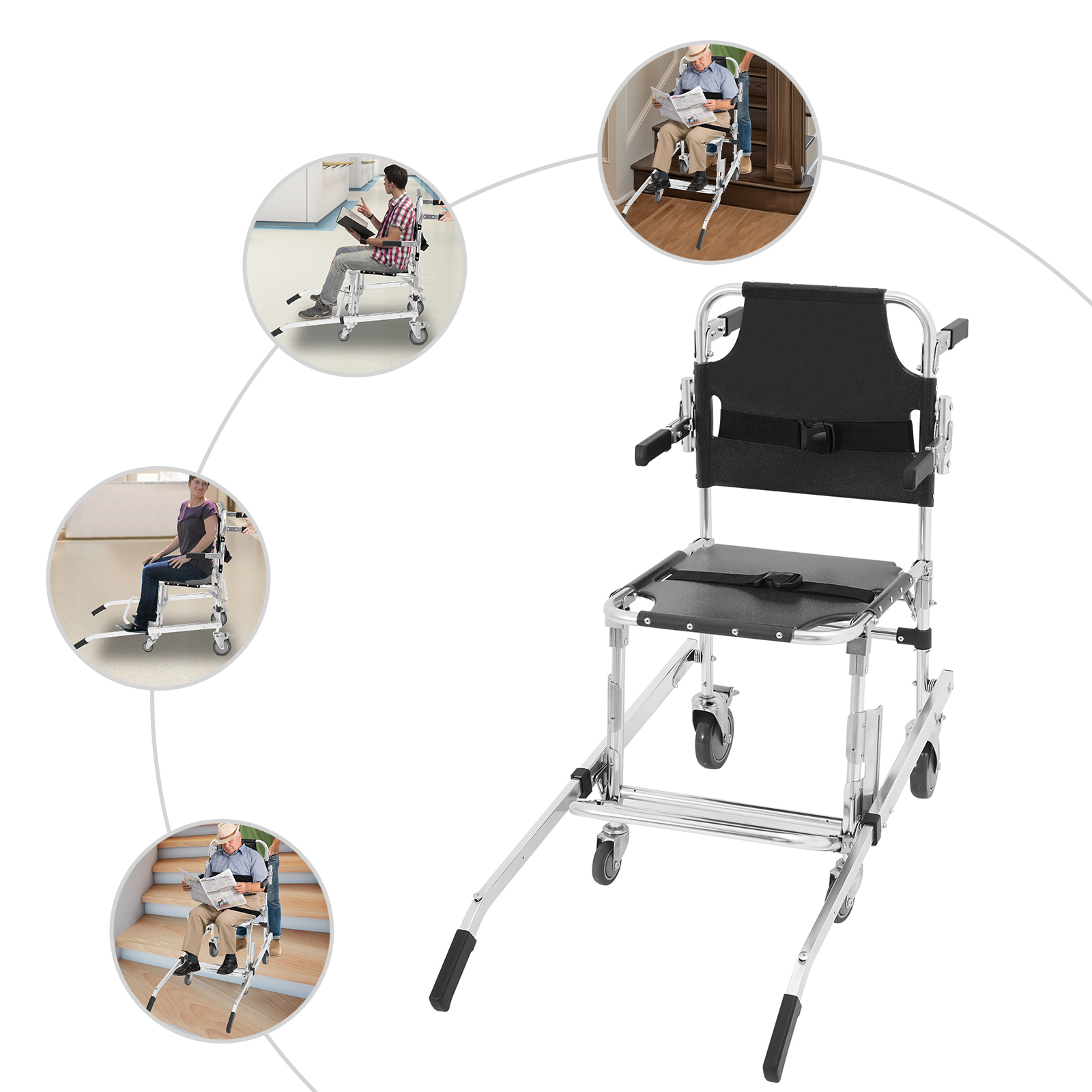 Składane krzesło schodowe 4 uniwersalne kółka z hamulcami Udźwig 350 funtów Awaryjne ewakuacja w przypadku pożaru w szpitalu