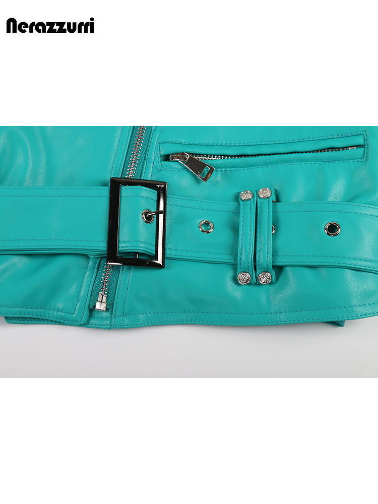 Nerazzurri-女性用ジッパー付きレザージャケット,ラージサイズ,シック,ソフト,グリーン,ファッショナブル,秋