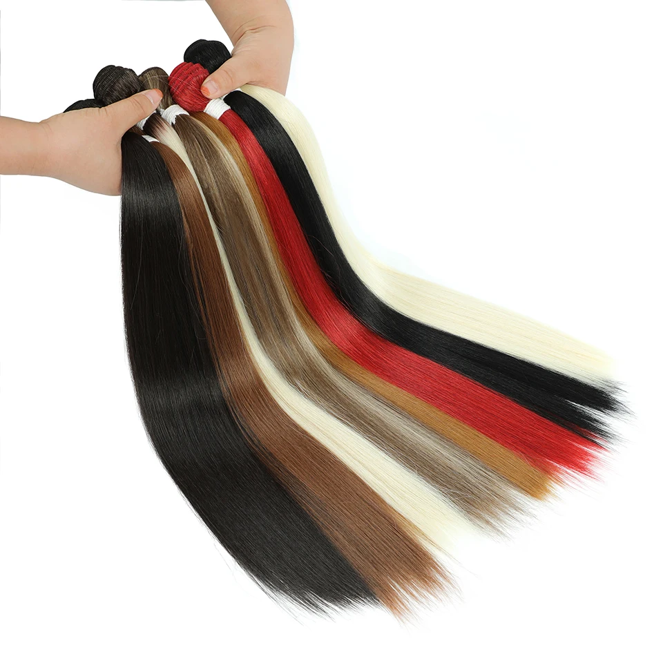 ตรงผมสังเคราะห์ธรรมชาติทอผ้าสีน้ําตาล 613 รวมกลุ่มต่อผม Ombre สีแดงสีบลอนด์สานยาวผมปลอม