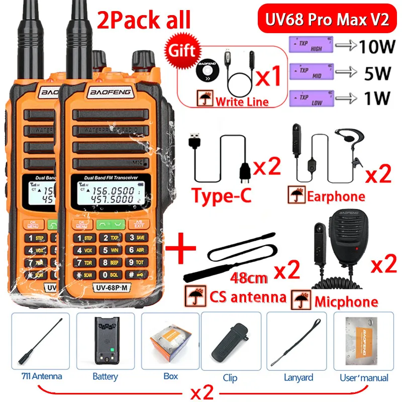 Bộ Đàm Baofeng UV-68 PRO MAX Bộ Đàm Công Suất Lớn Hơn Công Suất Cao IP68 Chống Nước Khoảng Cách Tầm Xa Kép TypeC Nâng Cấp UV9R