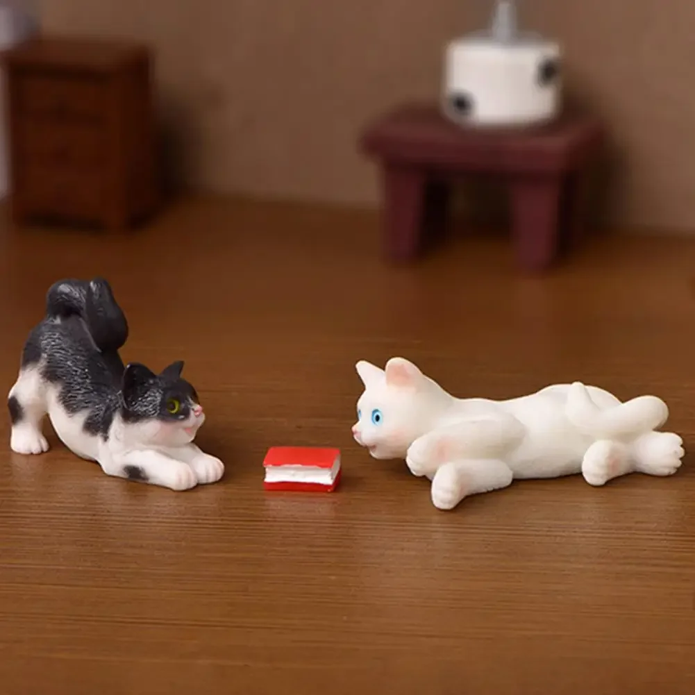 Real-looking  Great Cute Cat Figurines Display Toy Plastic Cat Ornament Multi-purpose   Kitten Accessories