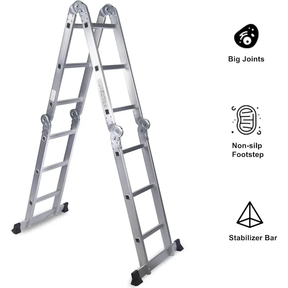 330lb 12.5ft Multi Purpose Aluminum Extension 7 in 1 Folding Step Ladder Foldable Lightweight Scaffold Ladder