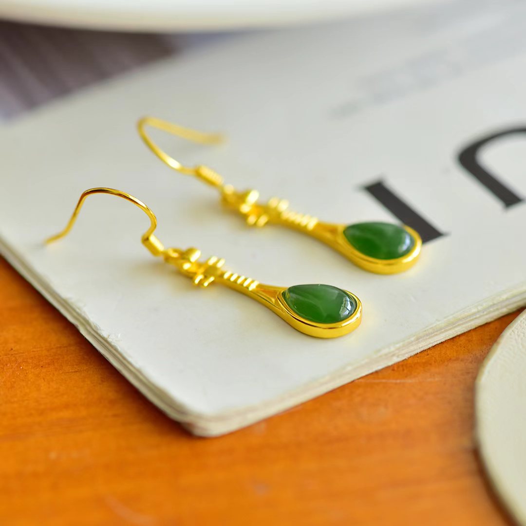 ต่างหูเงิน S925ฝังแจสเปอร์ต่างหูตะขอหยกธรรมชาติเครื่องประดับสตั๊ดผู้หญิงแฟชั่นของขวัญอัญมณีที่ทันสมัย