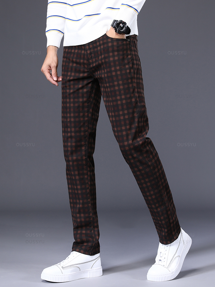 Roupas de marca de alta qualidade clássicos xadrez calças casuais dos homens 98% algodão retro negócios banquete verificar calças masculinas plus size 40 42