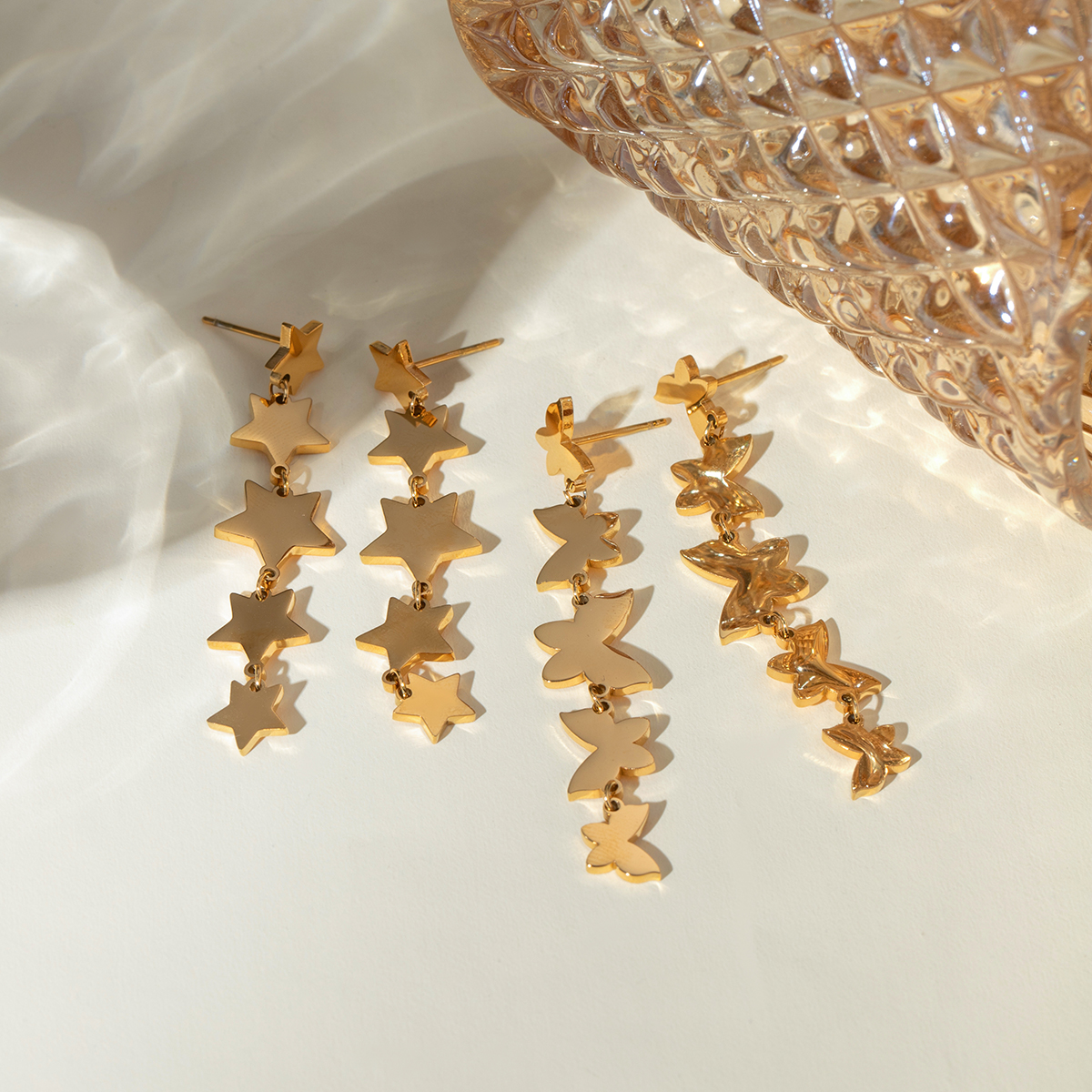 Anting-anting bintang berlapis emas 18K, perhiasan tempramen bebas halus Stainless Steel baja tahan karat bintang lima titik tali polos Anti alergi