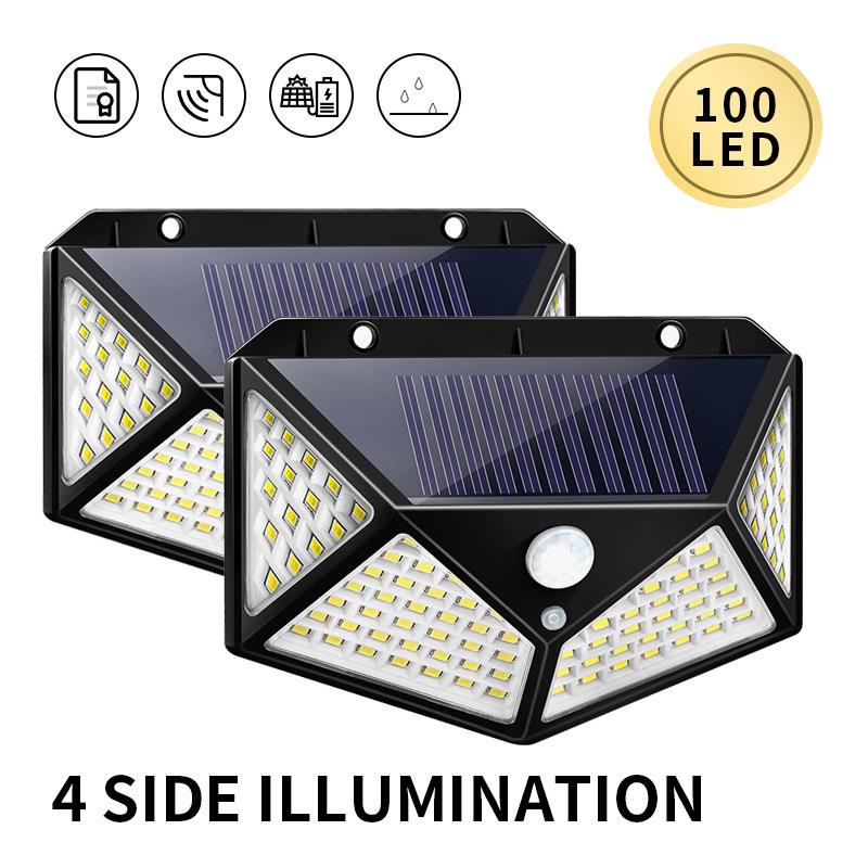 100 LED Wall Lights Outdoor Solar Lamp PIR Motion Sensor Solar Powered Sunlight Street Light for Garden Decoration